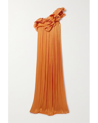 Costarellos One-shoulder Appliquéd Lamé Gown - Orange