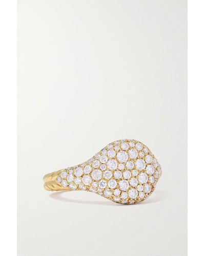David Yurman Mini Chevron Ring Für Den Kleinen Finger Aus 18 Karat Gold Mit Diamanten - Weiß
