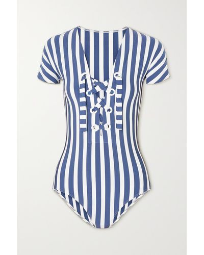 Eres Samba Chiquito Lace-up Striped Swimsuit - Blue