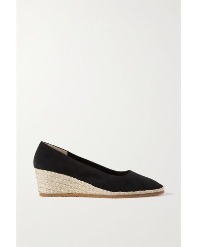 Ferragamo Editions 1960s Campy Suede Espadrille Wedge Pumps - Black