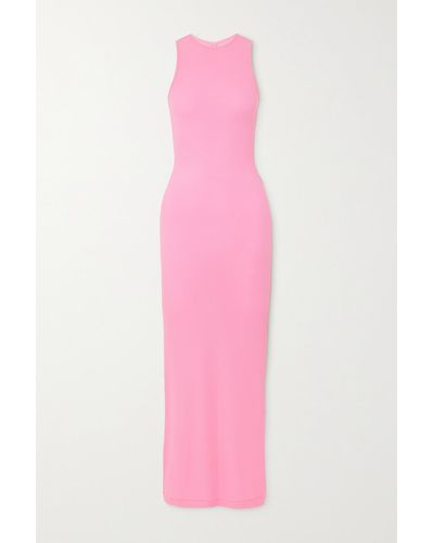 Skims Soft Lounge Sleveless Long Dress – Cotton Candy – Maxikleid Aus Geripptem Stretch-modal - Pink