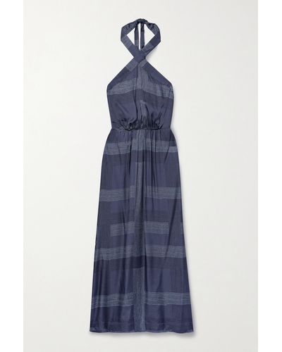 lemlem + Net Sustain Ajani Striped Charmeuse Halterneck Midi Dress - Blue