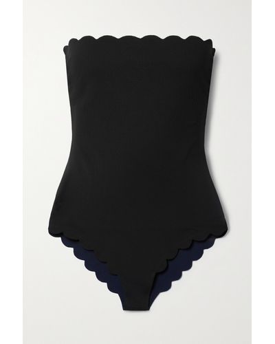 Marysia Swim + Net Sustain Chesapeake Strapless Reversible Scalloped Stretch Recycled-crepe Swimsuit - Black