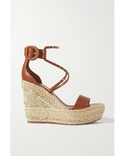 Christian Louboutin Chocazeppa Leather Wedge Espadrilles in Brown | Lyst
