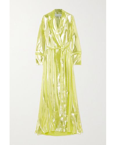 Michael Lo Sordo Belted Silk-lamé Maxi Shirt Dress - Yellow