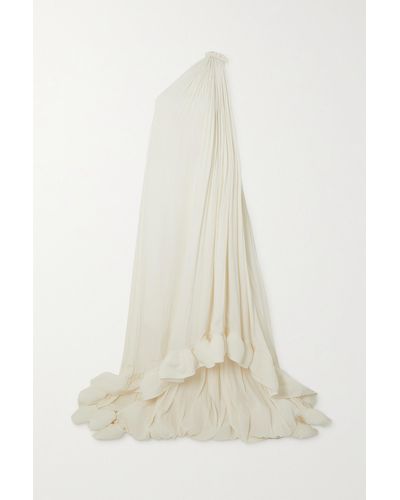 Lanvin One-shoulder Ruffled Plissé-crepe De Chine Gown - White