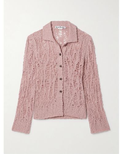 Acne Studios Distressed Open-knit Cotton-blend Cardigan - Pink