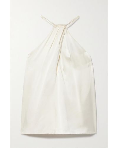 Nili Lotan Edwige Gathered Silk-satin Halterneck Top - Natural