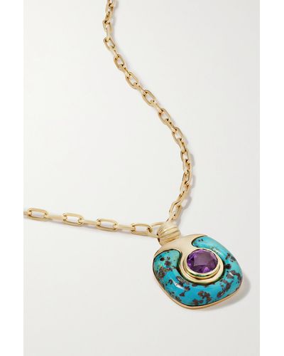 Retrouvai 14-karat Gold, Turquoise And Amethyst Necklace - Blue