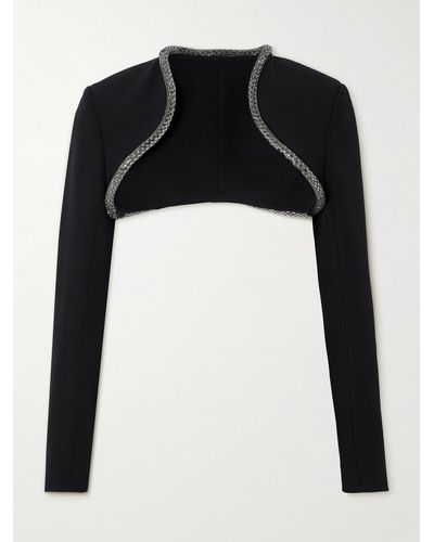 Safiyaa Trix Cropped Crystal-embellished Stretch-crepe Jacket - Black