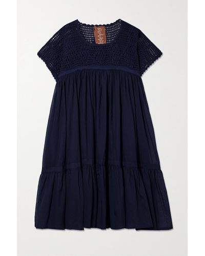 Yvonne S + Net Sustain Wind Crochet And Cotton-voile Mini Dress - Blue