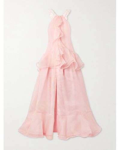 Carolina Herrera Neckholder-robe Aus Seidenorganza Mit Volants - Pink