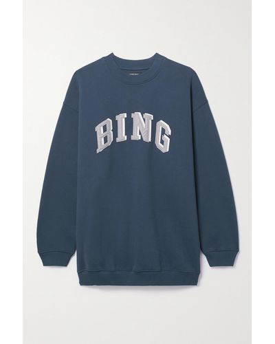 Anine Bing Tyler Oversized Appliquéd Cotton-blend Jersey Sweatshirt - Blue