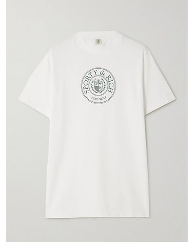Sporty & Rich T-shirt Aus Baumwoll-jersey Mit Print - Weiß