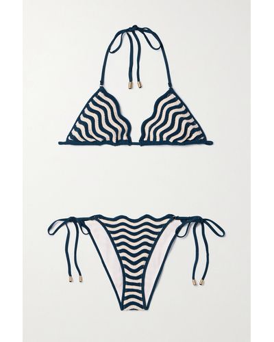 Zimmermann Junie Striped Crocheted Cotton Triangle Bikini - Black