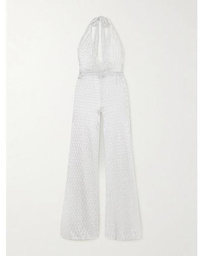 Missoni Metallic Crochet-knit Halterneck Jumpsuit - White