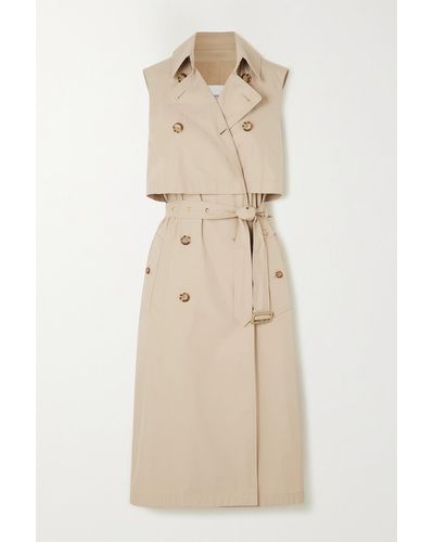Burberry Belted Layered Double-breasted Cotton-blend Gabardine Midi Dress - Natural