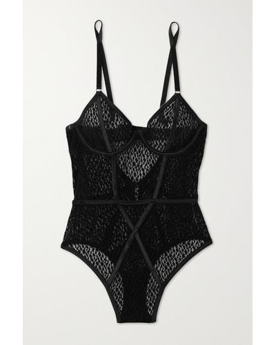 Coco De Mer Lana Satin-trimmed Lace Bodysuit - Black