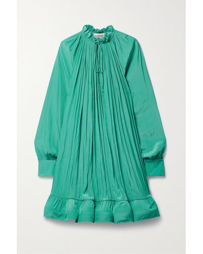 Lanvin Ruffled Charmeuse Mini Dress - Green