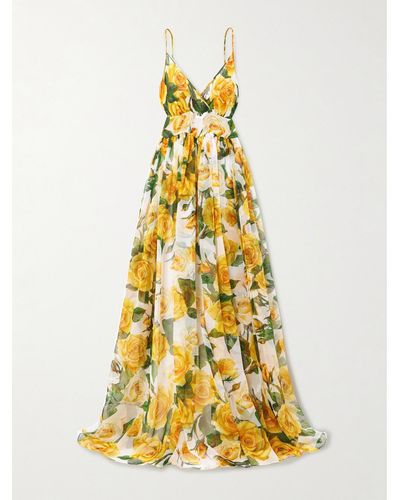 Dolce & Gabbana Floral-print Silk-chiffon Maxi Dress - Yellow