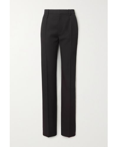 Saint Laurent Crepe-trimmed Grain De Poudre Wool Straight-leg Trousers - Black