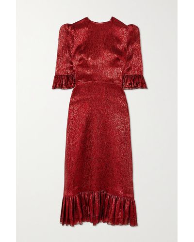 The Vampire's Wife The Falconetti Ruffled Metallic Silk-blend Midi Dress - Red