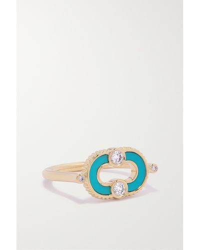 Viltier Magnetic 18-karat Gold, Turquoise And Diamond Ring - Blue