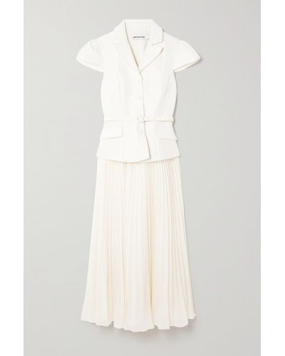 Self-Portrait Belted Cloqué And Pleated Chiffon Midi Dress - White