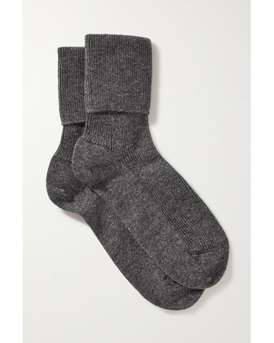 Johnstons of Elgin Ribbed Cashmere-blend Socks - Black