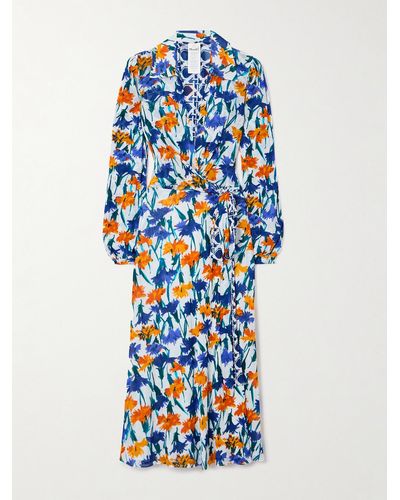 Diane von Furstenberg Robe Midi Portefeuille Réversible En Mousseline Imprimée Phoenix - Bleu