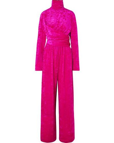 Balenciaga Crushed-velvet Turtleneck Jumpsuit - Pink