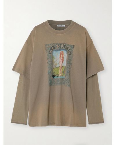 Acne Studios Oversized Layered Mesh And Printed Cotton-jersey Top - Natural