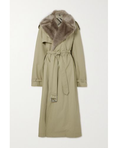 Burberry Faux Fur-trimmed Cotton-gabardine Trench Coat - Natural