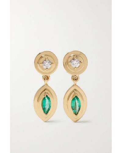 Azlee Staircase 18-karat Gold, Emerald And Diamond Earrings - Metallic