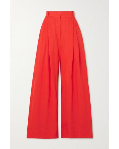 Three Graces London Molly Pleated Linen Wide-leg Pants - Red