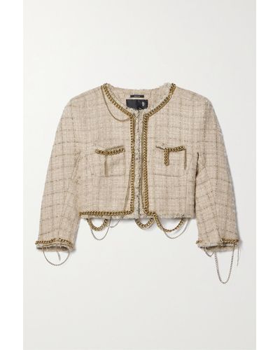 R13 Cropped Chain-embellished Metallic Wool-blend Tweed Jacket - Natural