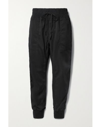 James Perse Jersey-trimmed Cotton-gabardine Track Trousers - Black