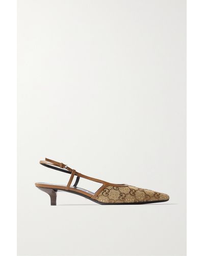 Gucci GG Canvas & Leather Slingback Pump - Brown