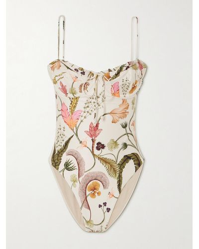 Agua Bendita + Net Sustain Ebano Ruffled Embellished Floral-print Recycled Swimsuit - White