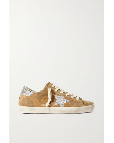 Golden Goose Super-star Sneakers Aus Veloursleder Mit Lederbesätzen Mit Glitter-finish In Distressed-optik - Braun