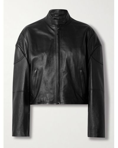 Acne Studios Cropped Leather Biker Jacket - Black