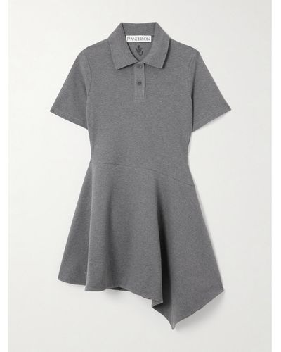 JW Anderson Asymmetric Cotton-piqué Mini Shirt Dress - Grey