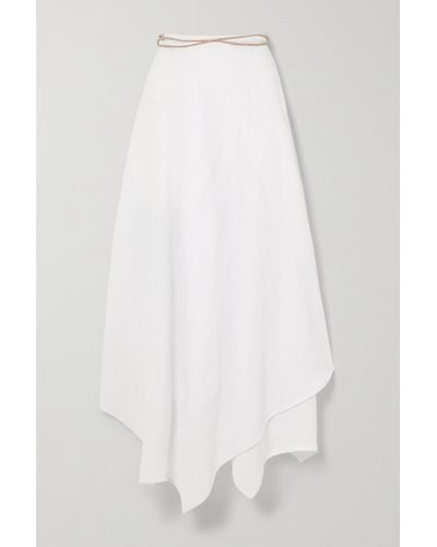 Caravana + Net Sustain Kuyay Asymmetric Leather-trimmed Cotton-gauze Midi Skirt - White