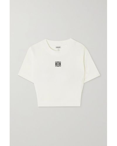 Loewe Anagram Verkürztes T-shirt Aus Gerippter Baumwolle Mit Stickerei - Weiß