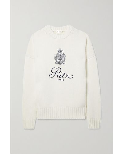 FRAME + Ritz Paris Embroidered Cashmere Jumper - Natural
