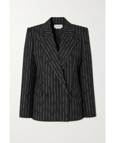 Alexander McQueen Doppelreihiger Blazer Aus Woll-twill Mit Nadelstreifen - Schwarz