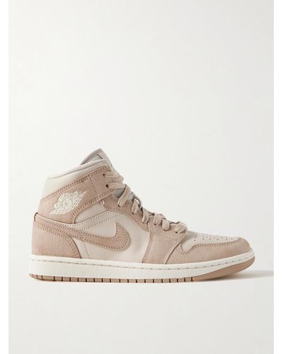 Nike Air Jordan 1 Mid Se Washed-suede And Leather Trainers - Natural