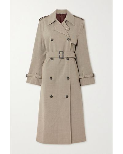 Totême Belted Houndstooth Wool-blend Trench Coat - Natural