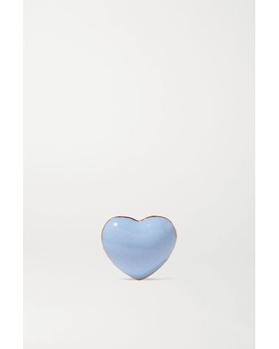 Alison Lou Mini Puffy Heart 14-karat Gold And Enamel Earring - Blue