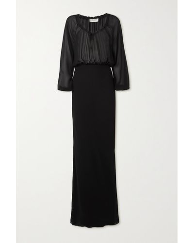 Saint Laurent Gathered Silk-chiffon And Silk Crepe De Chine Gown - Black
